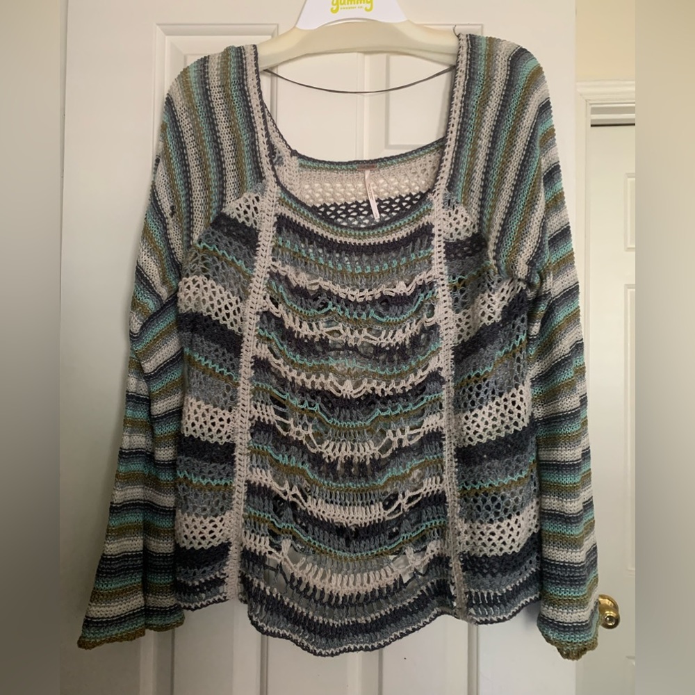 NWOT Free People Crotchet Style Multi Blue Top Sz M